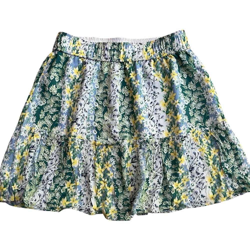 LOFT floral ruffle flounce skirt Size Small Blue Green Yellow 
Lined